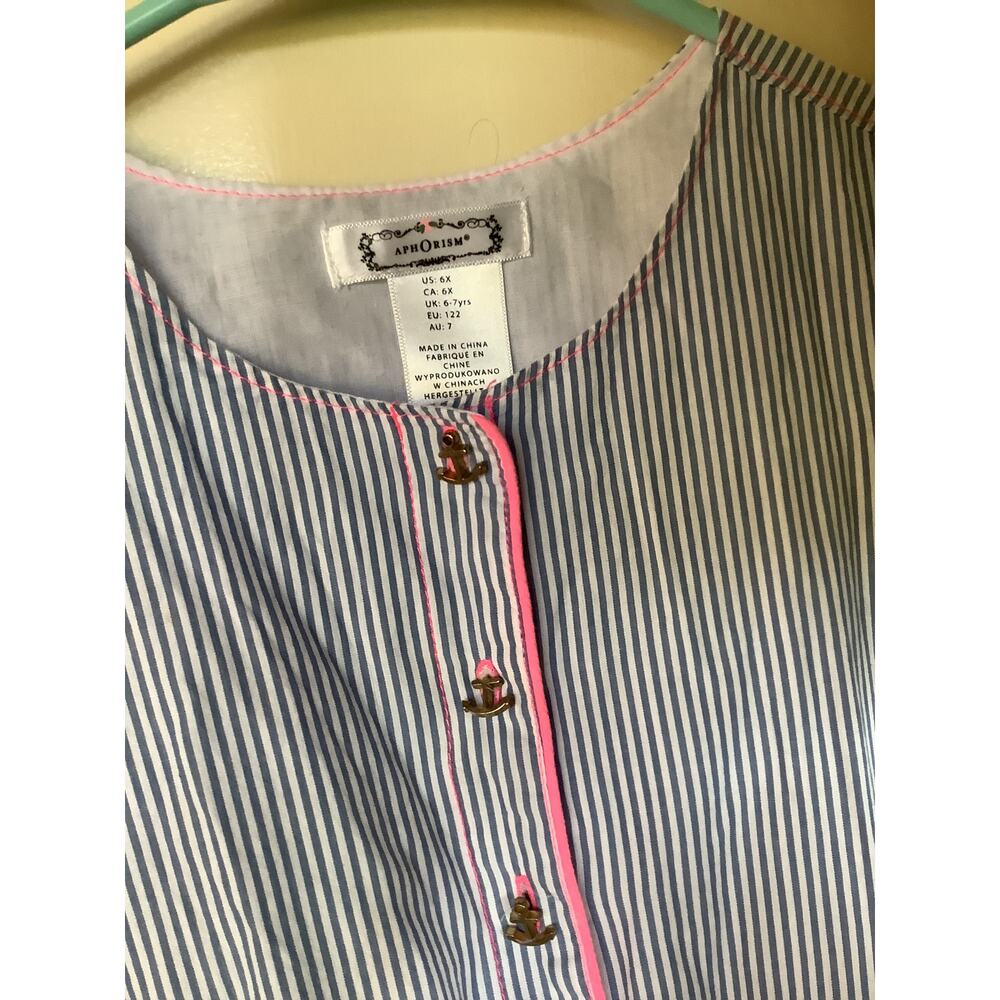 Aphorism Girls Stripe Blue White Pink Sailor Dress Size 6X